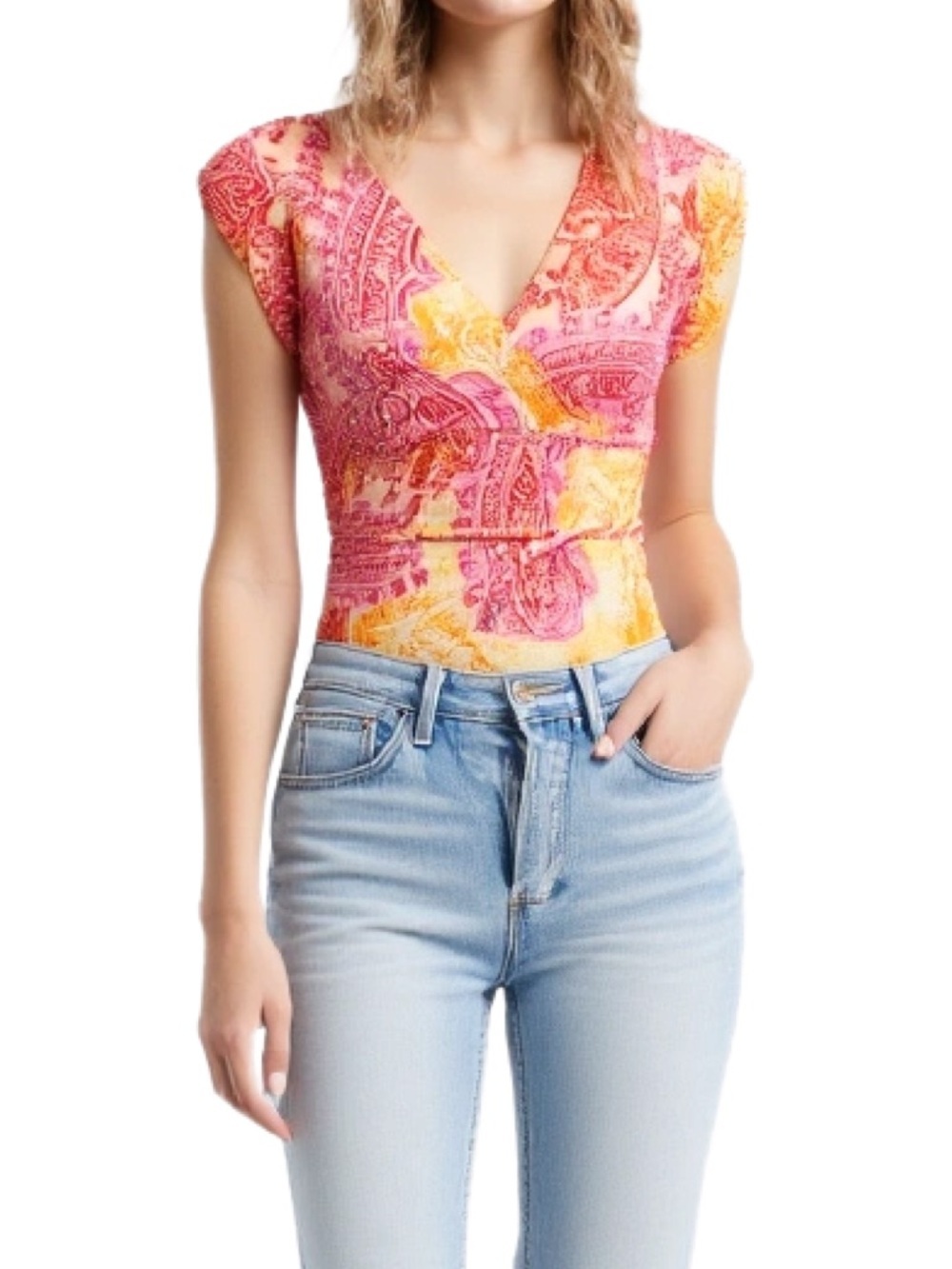 Rave Vintage Pink and Orange Paisley Tie-Waist Top Size XS